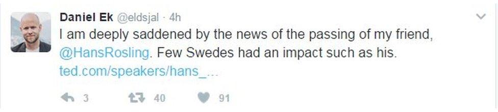 I am deeply saddened by the news of the passing of my friend, Hans Rosling. Few Swedes had an impact such as is