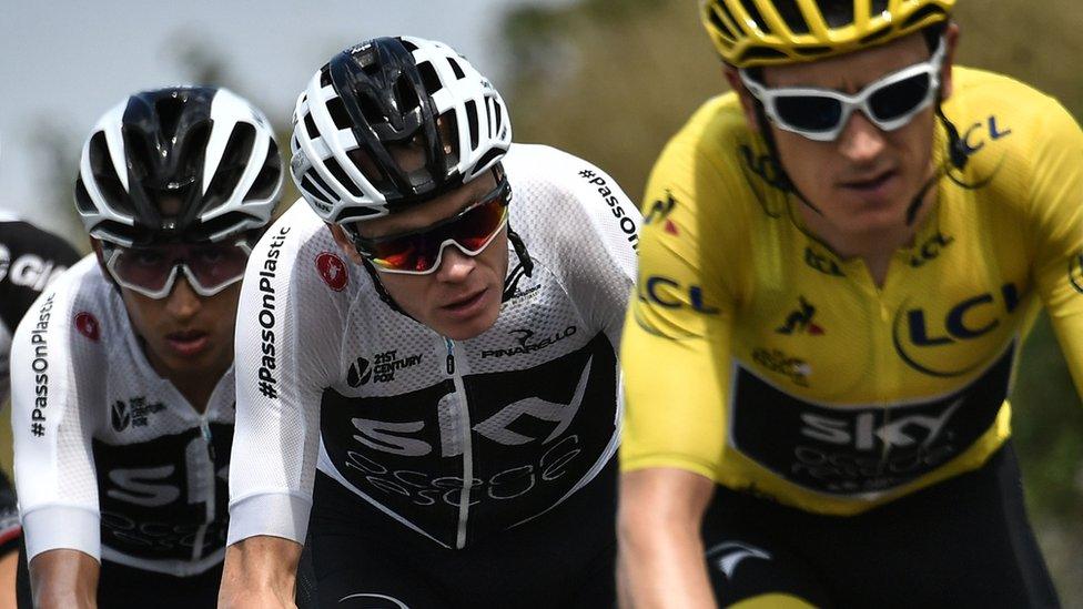 Egan Bernal, Chris Froome a Geraint Thomas