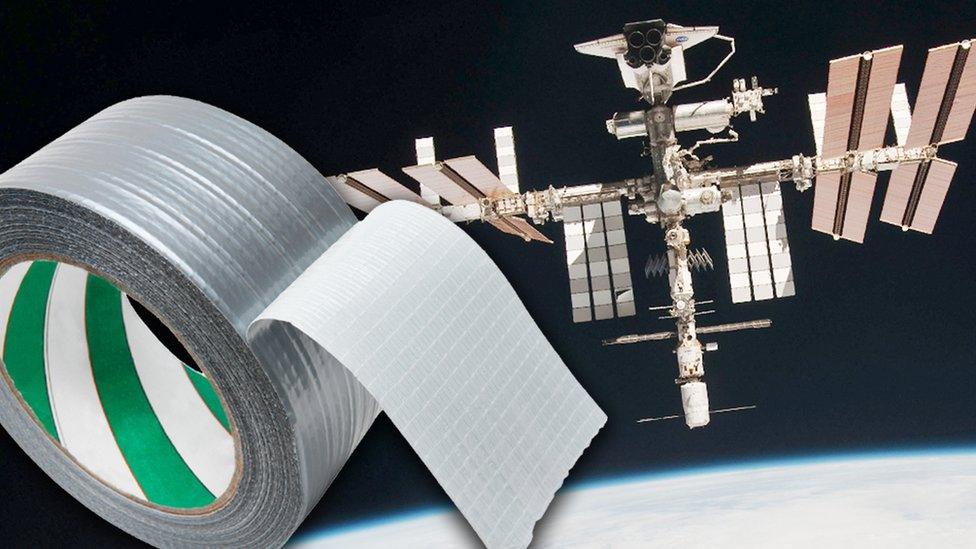 Tape floating next to the ISS