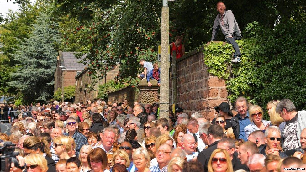 Crowds outside funeral