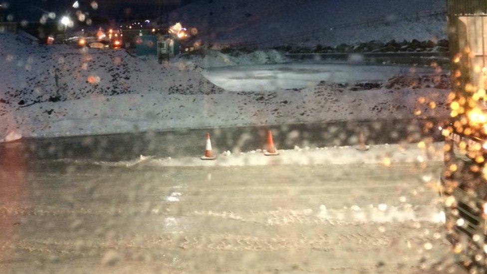 Ice and show can be seen on the ground in Pentre Halkyn, Flintshire