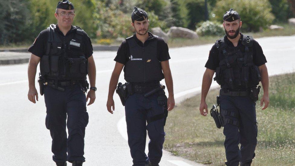 French police near the factory in Saint-Quentin-Fallavier, southeast of Lyon, on 26 June 2015