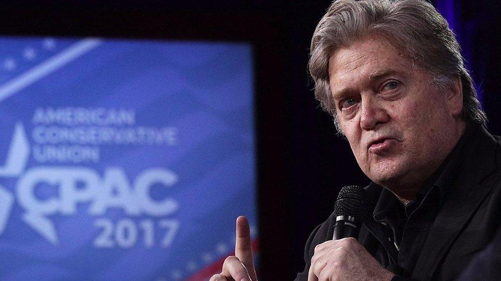 Steve Bannon talks at conference