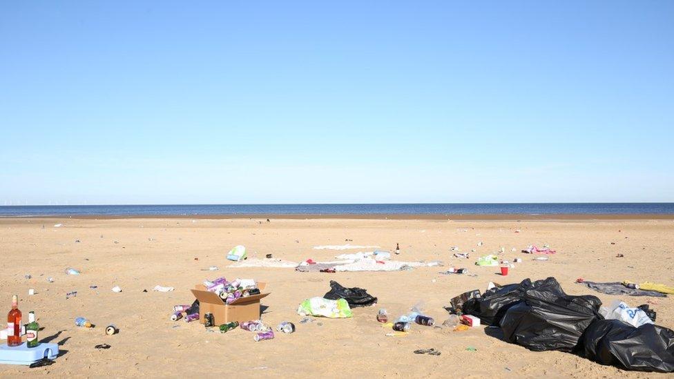 Rubbish left on Formby beach