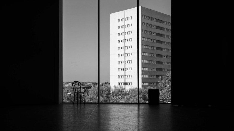 A tower block behind Birmingham Rep