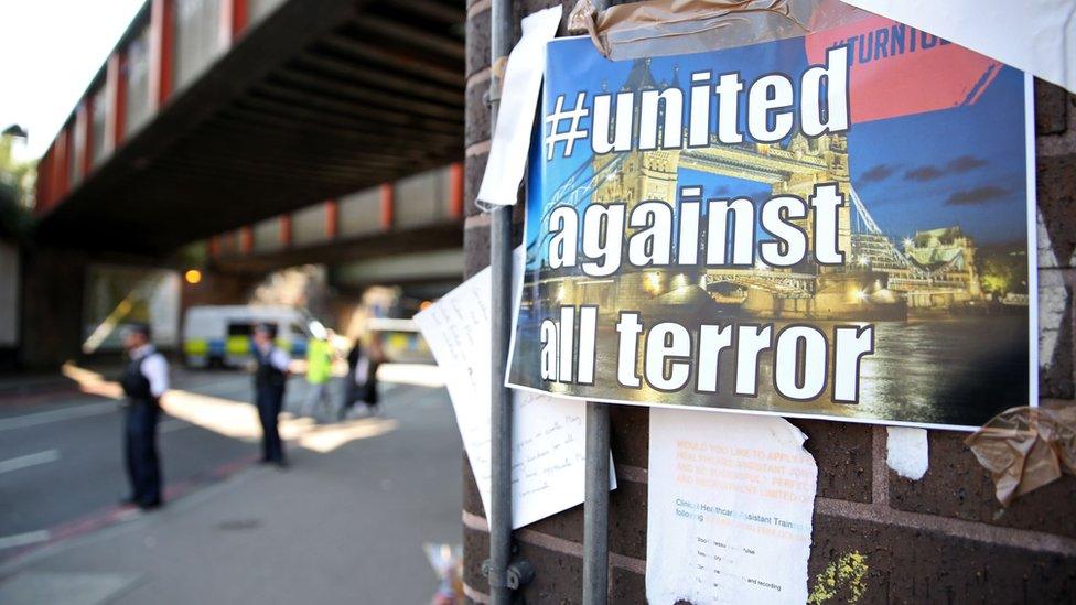 "United against terror" sign near to scene of Finsbury Park attack