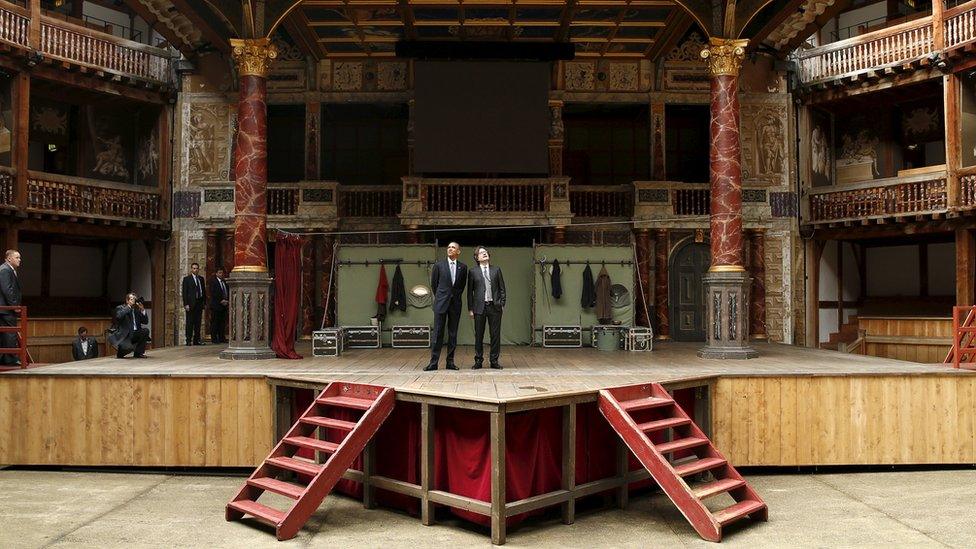 US President Barack Obama and Patrick Spottiswoode at the Shakespeare Globe theatre