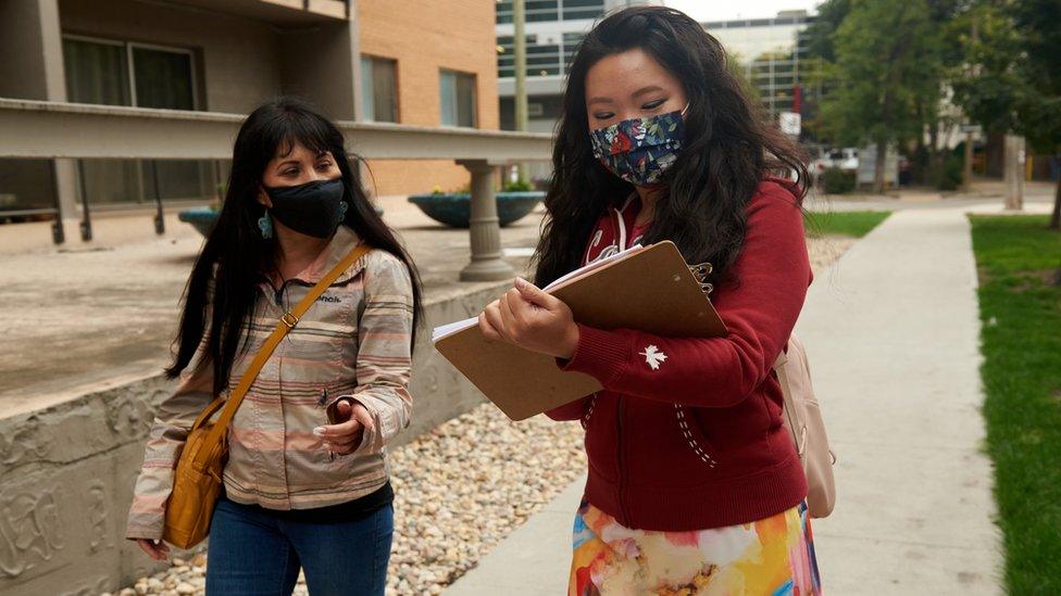 Leah Gazan on the campaign trail in Winnipeg