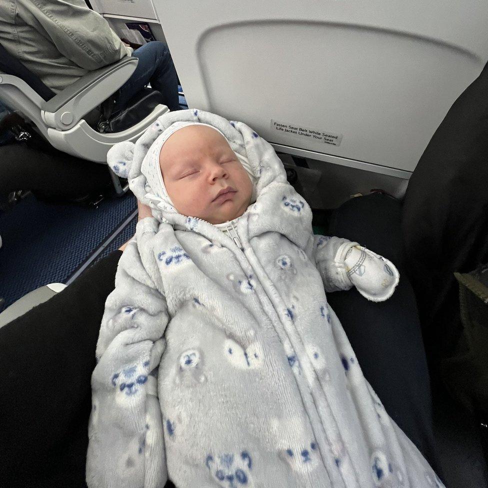 Ken Stewart's baby Douglas on flight