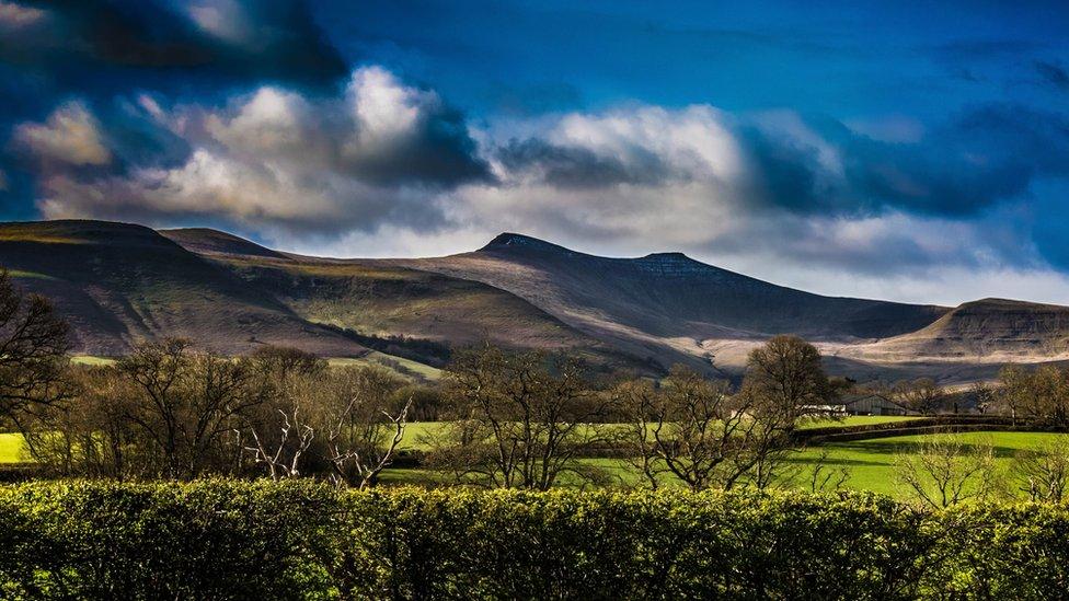 Moody blue sky over the Brecon Beacons