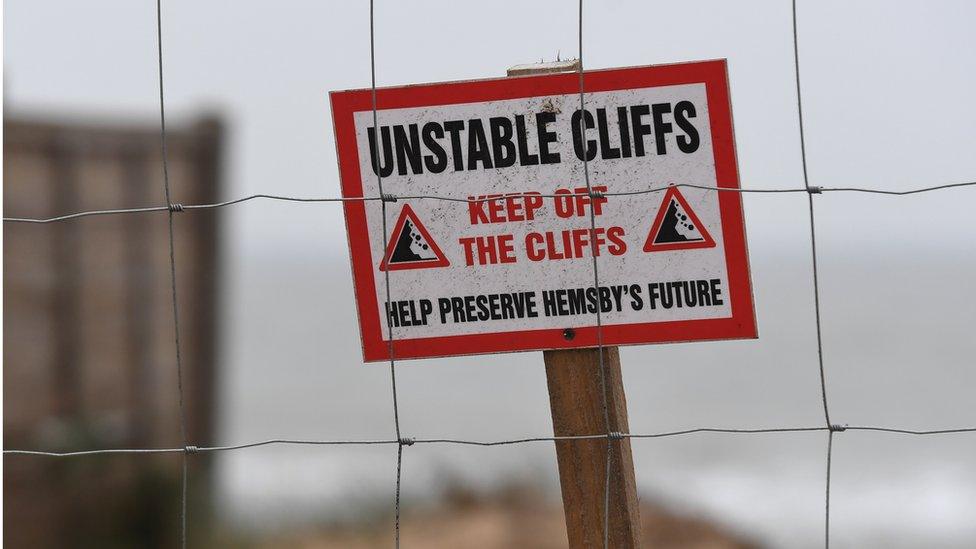 unstable cliff sign in Hemsby