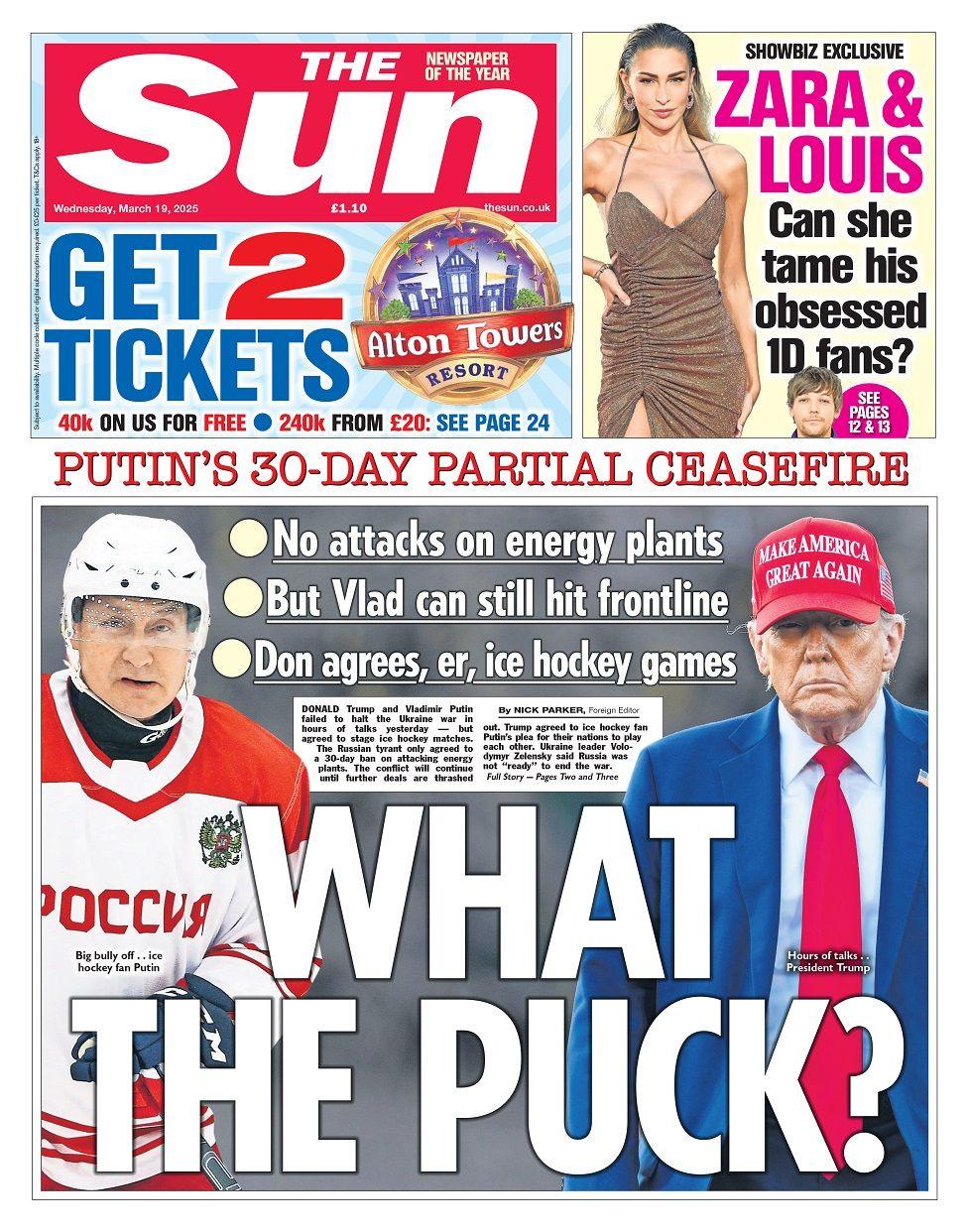 Front page of the Sun newspaper for Wednesday 19 March 2025. 