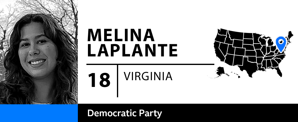 BBC graphic introduces Melina LaPlante, an 18-year-old from Virginia who describes herself as a Democrat