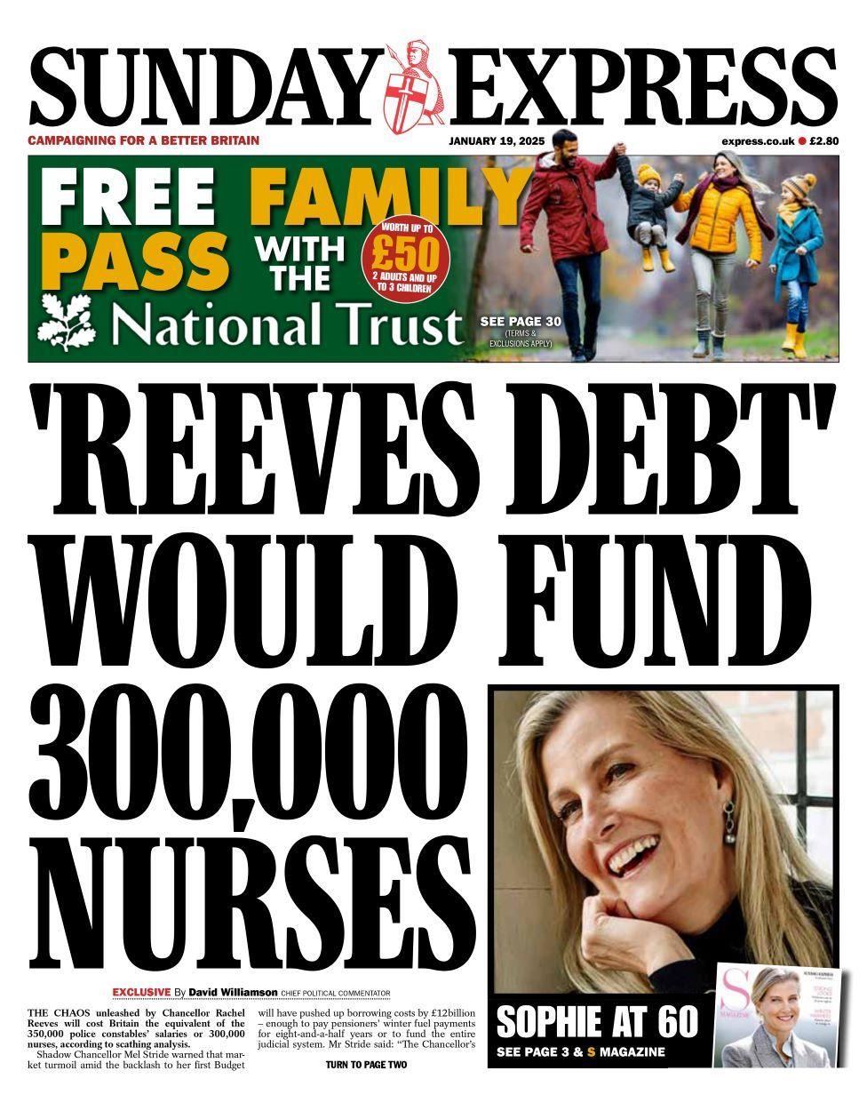 Sunday Express front page on 19 January 2025