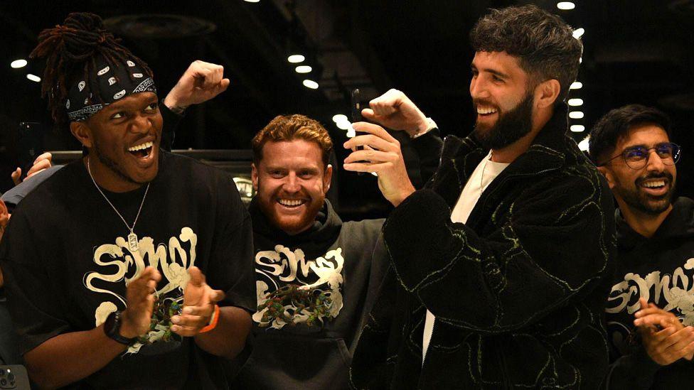 The Sidemen standing in a row laughing, clapping and in celebratory poses, when opening a store in the Bullring Shopping Centre, Birmingham, in October 2024