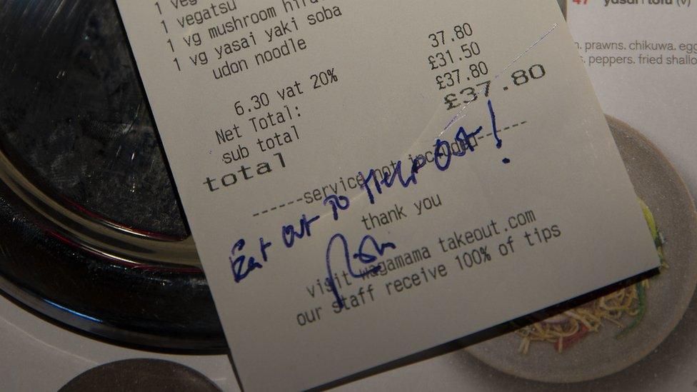 Wagamamas receipt signed by Chancellor Rishi Sunak