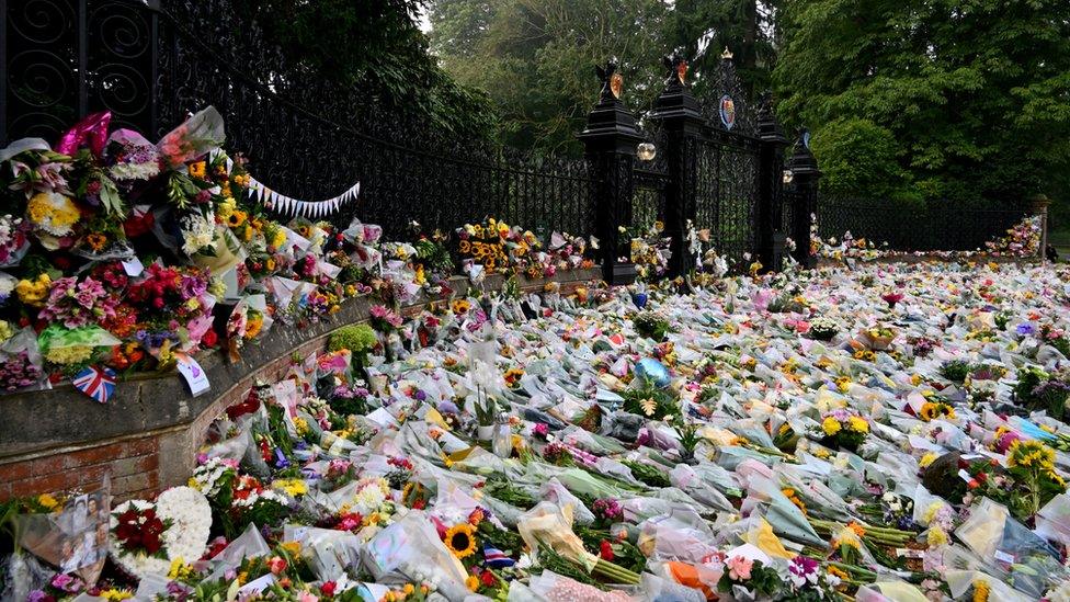 Floral tributes left at Sandringham