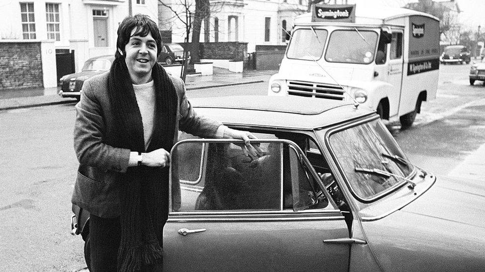 Paul McCartney with a Mini