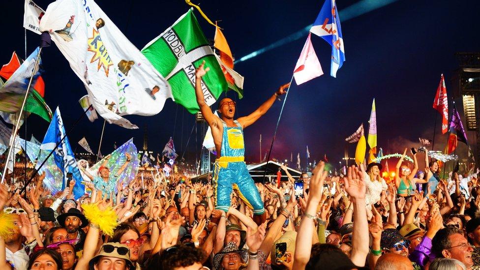 Audience watching Elton John at Glastonbury