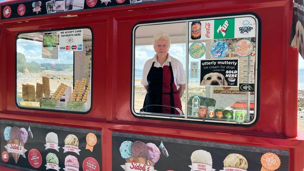 Margaret in her ice cream cabin