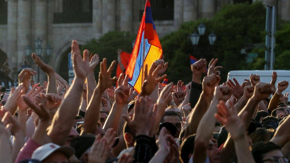 Armenian opposition supporters attend a rally in Republic Square in Yerevan, Armenia May 2, 2018