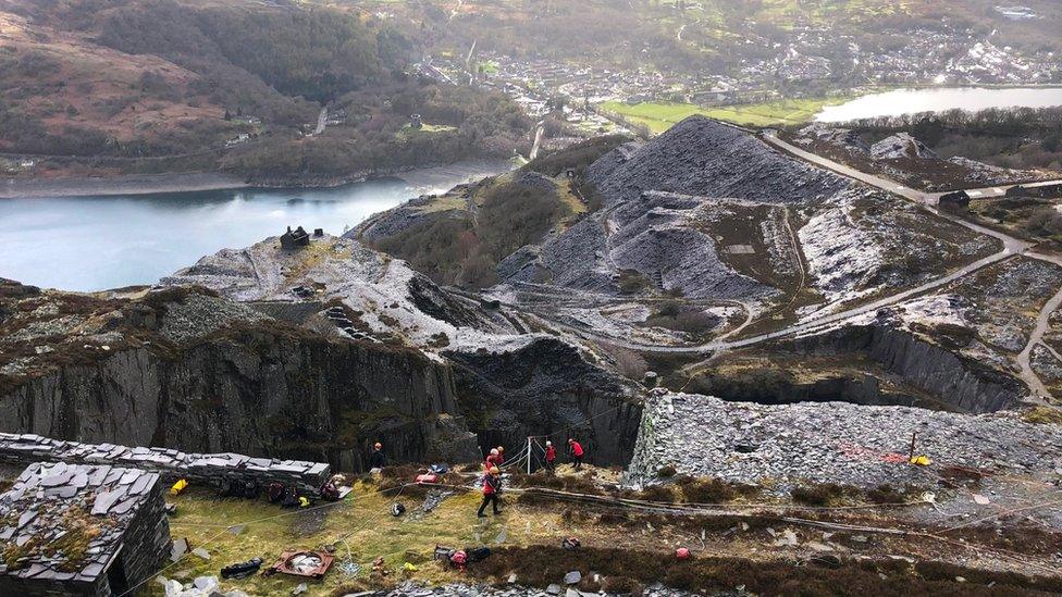 Rescuers at Dinorwig slate quarries