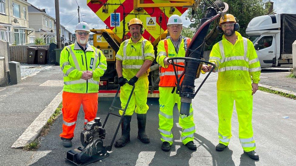 Photo from left to right: Kevin Northcott, Highways Maintenance Manager; Leon Donovan, Velocity Operative; Councillor Mark Coker, Cabinet Member for Transport; Leon Simon, Velocity Operative