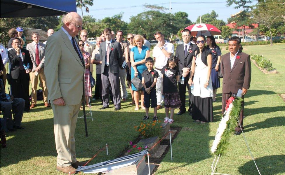 Peter Bankes at the memorial service for Capt Bankes in a war cemetery outside Yangon