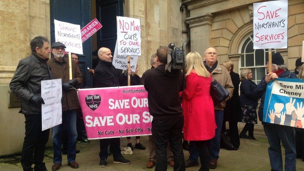 Protestors outside the county council