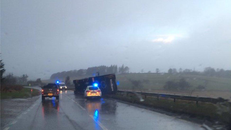 Lorry overturned on A96 near Huntly