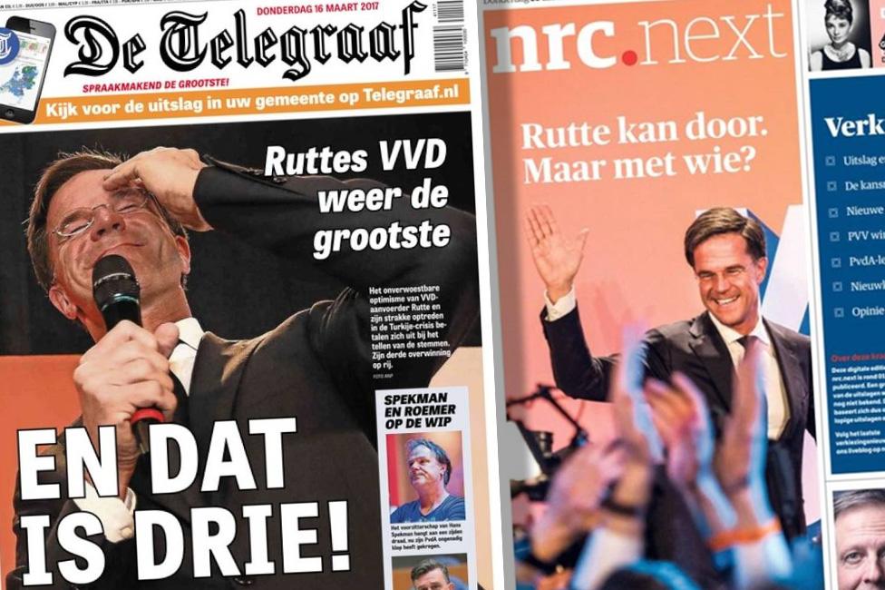 Front covers of Dutch newspapers De Telegraaf and NRC Next