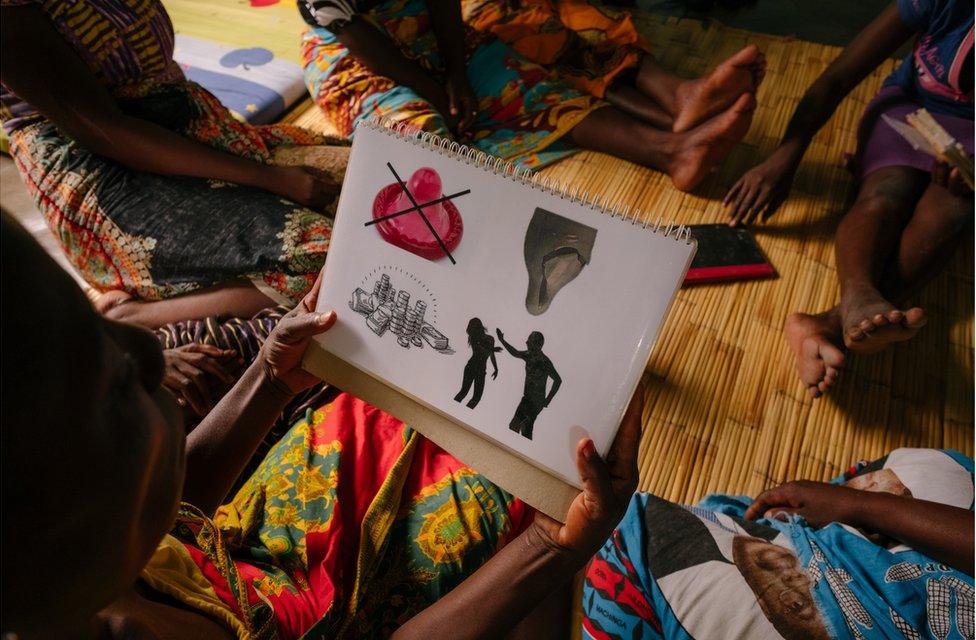 A group of women receive contraception education