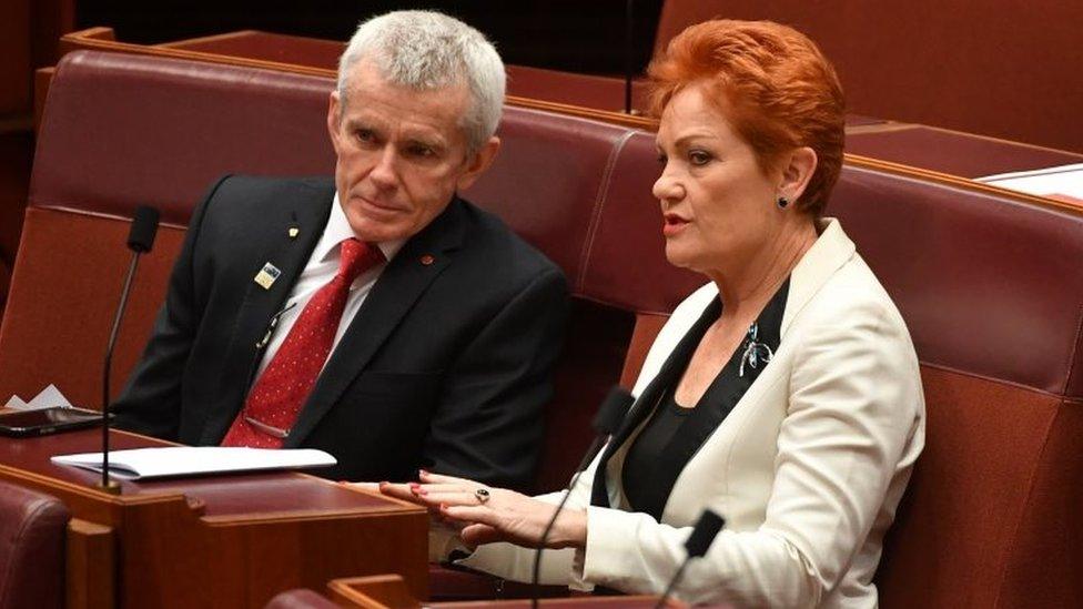 One Nation senators Pauline Hanson and Malcolm Roberts