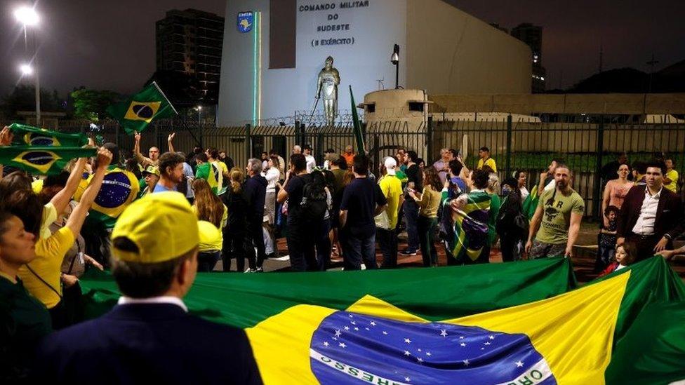 Jair Bolsonaro supporters protest outside a military command base in São Paulo, Brazil. Photo: 31 October 2022