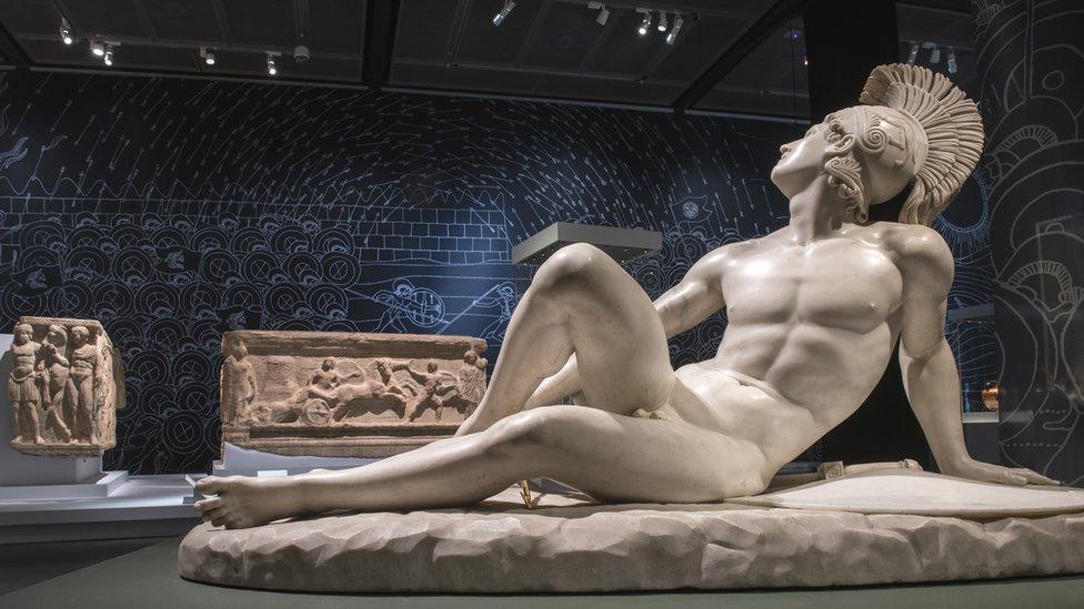 In the foreground is a marble sculpture of wounded Achilles by Filippo Albacini, 1825