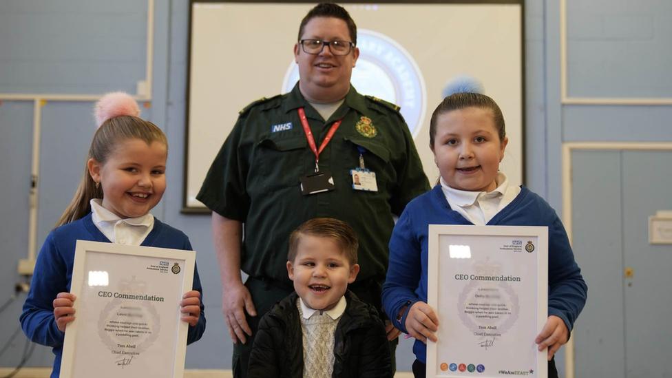 Lovie, Dolly, Reggie and paramedic John Grimwood