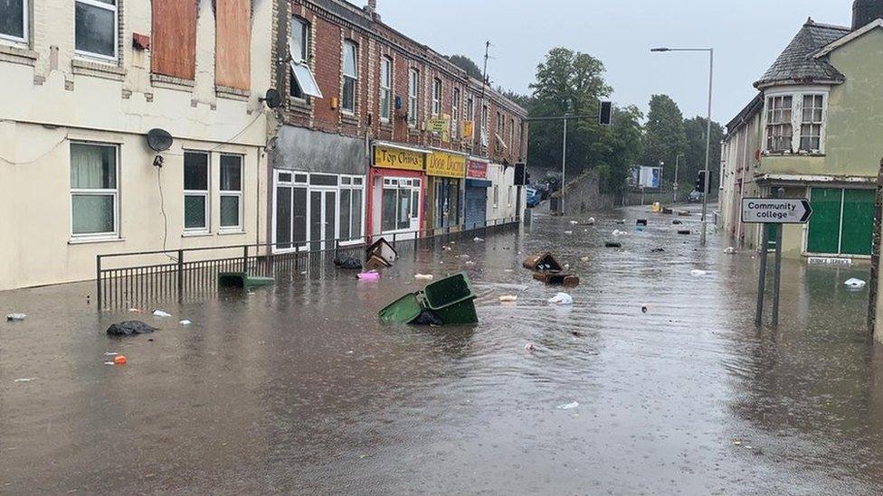 Flooded Alexandra Road in Plymouth