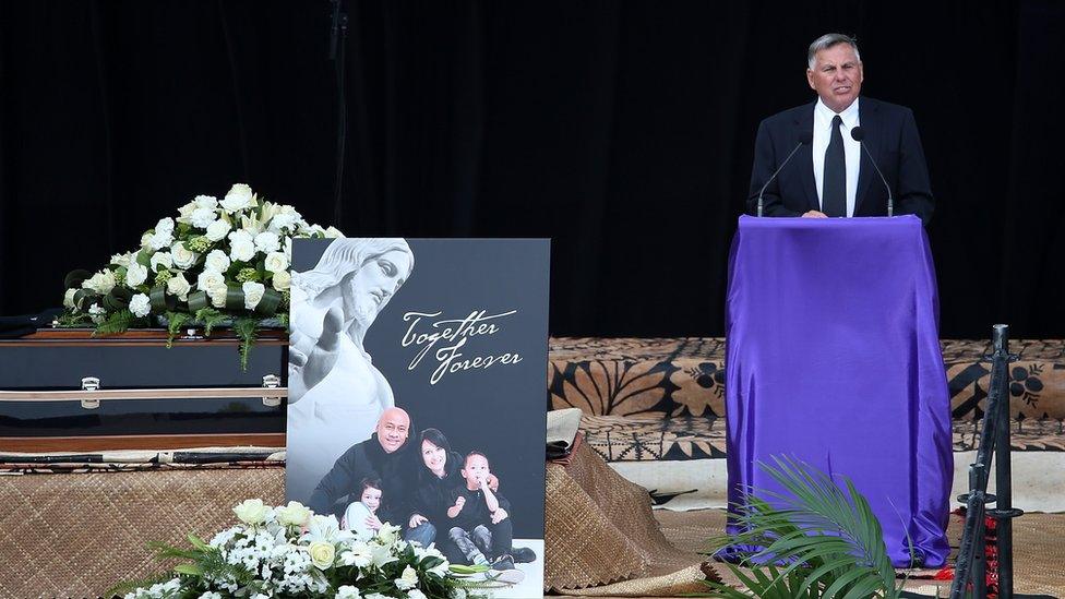 Former All Black coach John Hart speaks at the memorial for Jonah Lomu at Eden Park