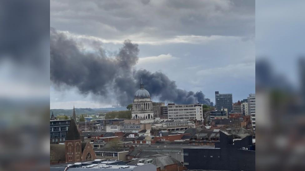 Scrapyard fire from across Nottingham