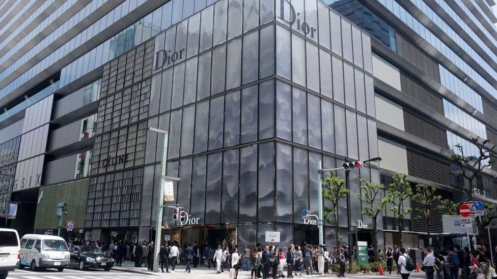 The exterior of French fashion brand Christian Dior's new shop is seen at the Ginza shopping district in Tokyo on April 20, 2017