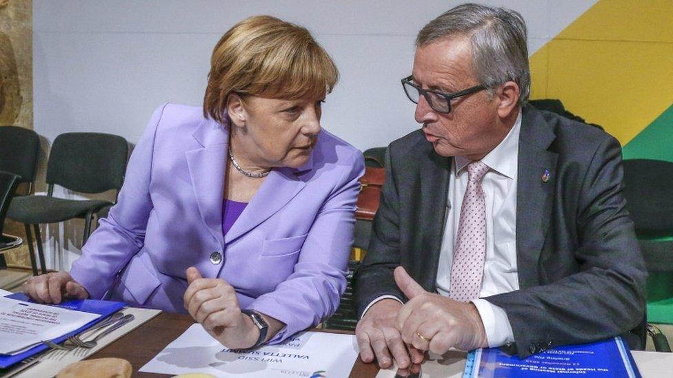 German chancellor Angela Merkel and European Commission president Jean-Claude Juncker