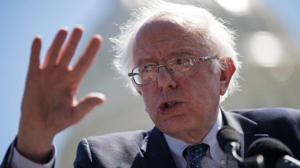 Bernie Sanders speaks outside the Capitol.