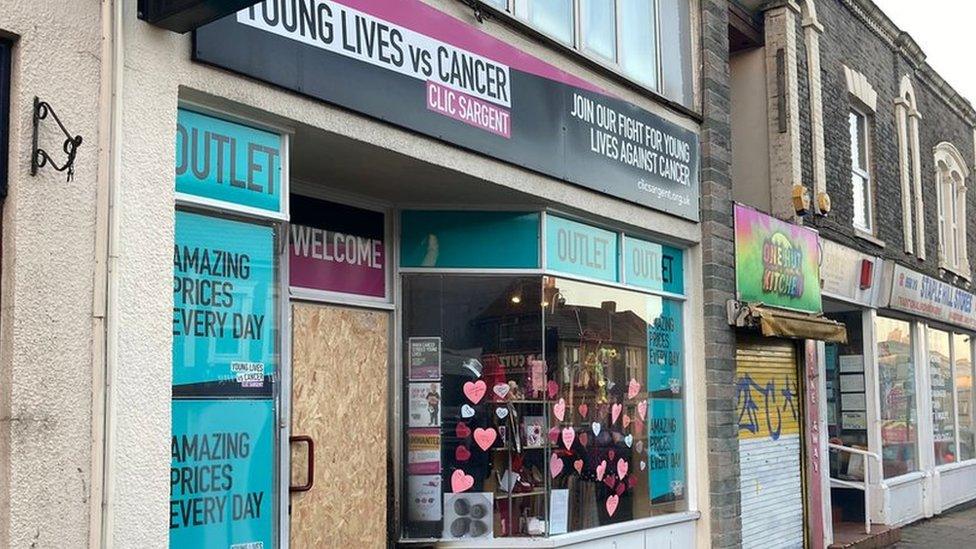 Young Lives v Cancer shop in Staple Hill showing some fire damage