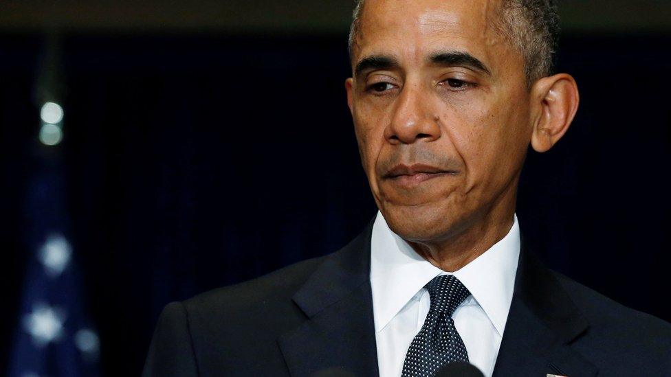 President Barack Obama delivers remarks on the police shootings in Dallas in Warsaw, Poland - 8 July 2016