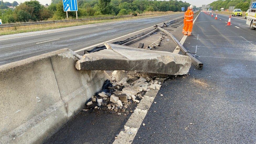 The damaged central reservation