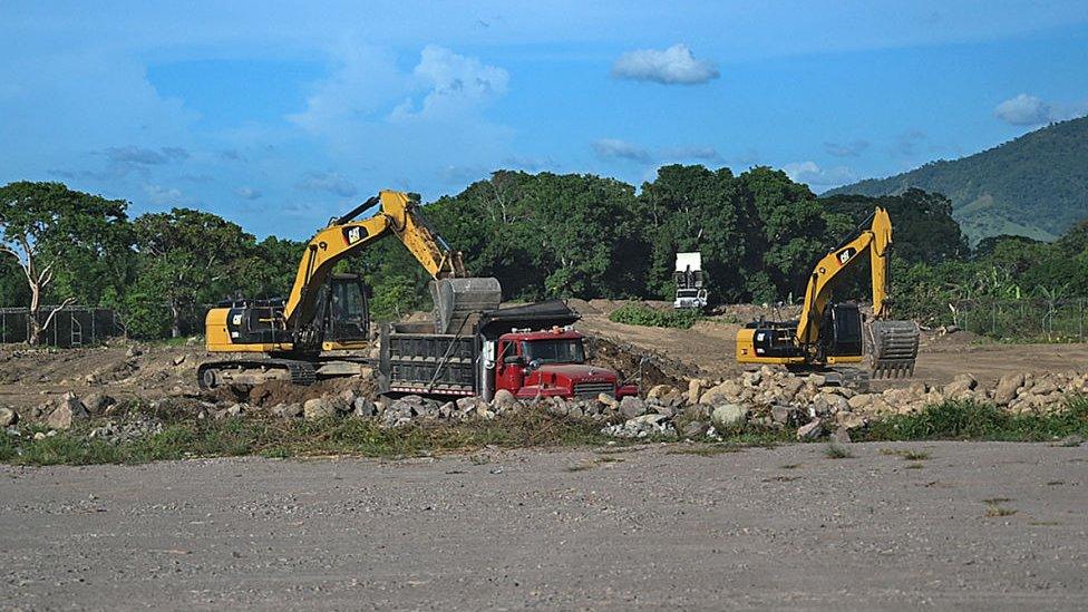 View of machinery belonging to Los Pinares iron oxide mine, on the outskirts of Tocoa, Colon department, Honduras, on September 28, 2021.