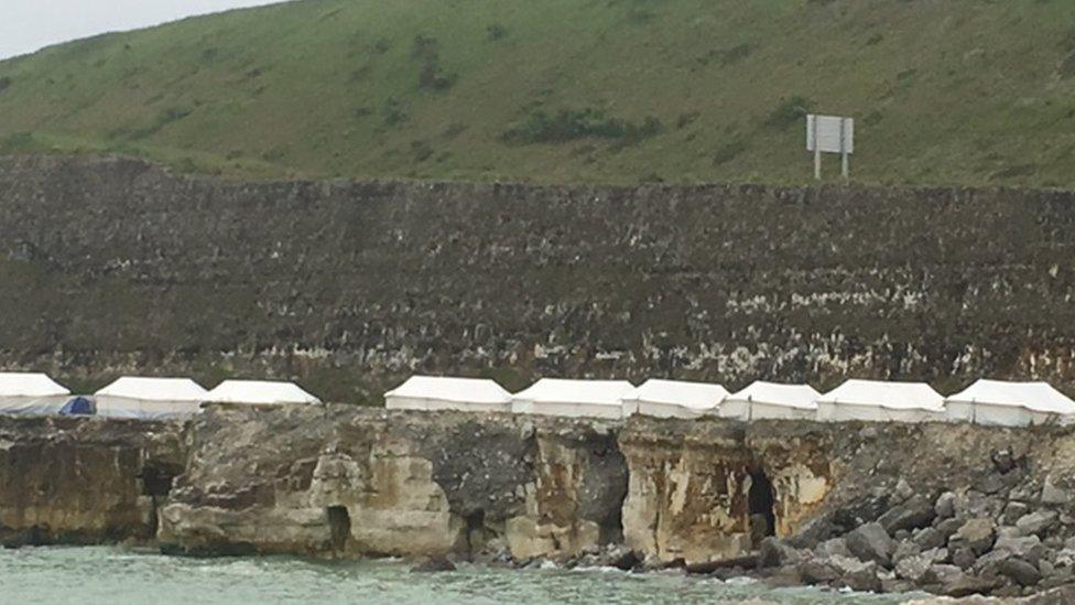 Albanian makeshift camp under the cliffs near Dieppe