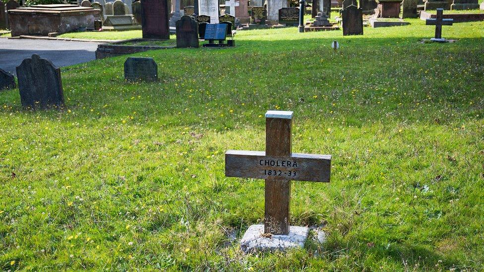 Cross marking site of cholera graves in St George's Churchyard