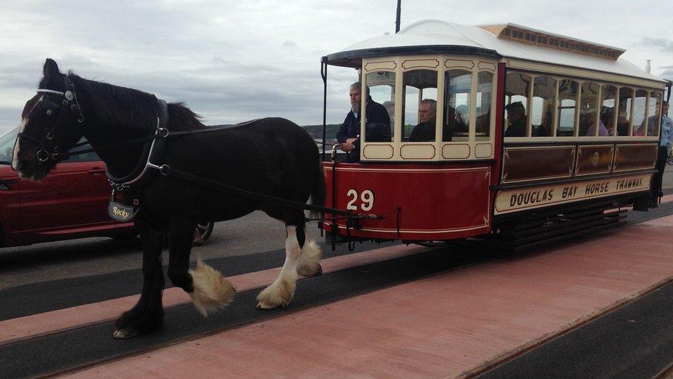 A horse tram on Douglas promenade in the Isle of Man