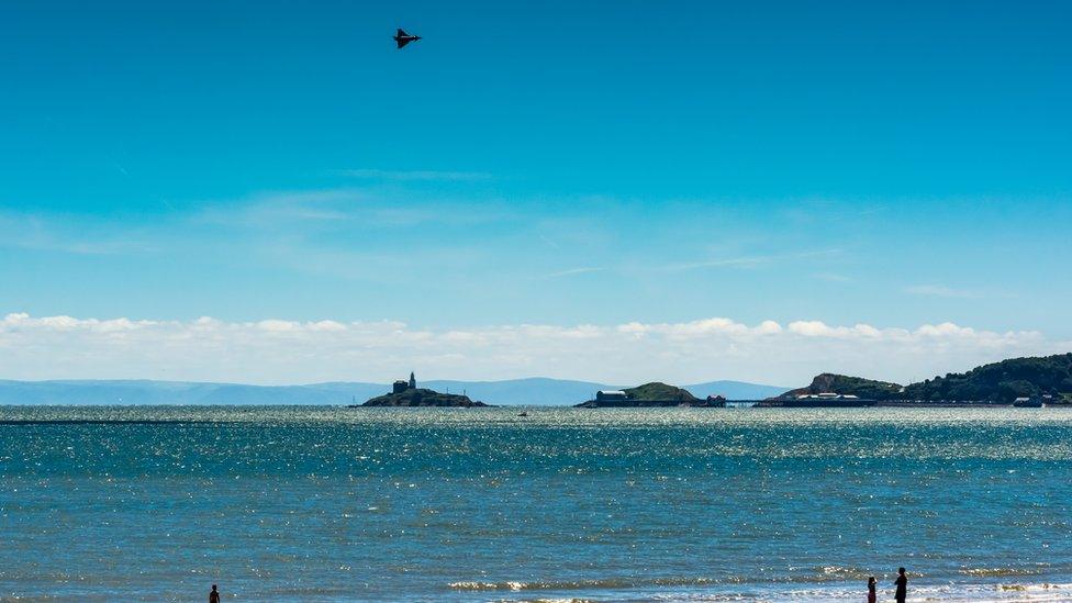 A Typhoon over the Mumbles head during Swansea Airshow